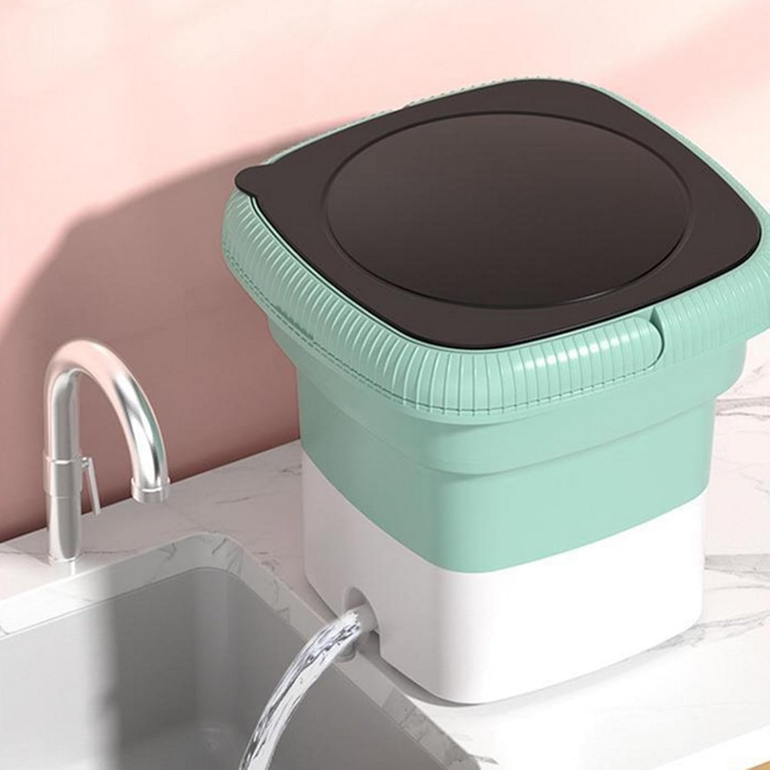 Portable Washing Machine, Mini Foldable Washer with Spin Dryer, 10L Mini Laundry Washer with 3 Modes Cleaning for Underwear Socks, Compact Small Washing Machine for Camping Travel Apartment (Green)