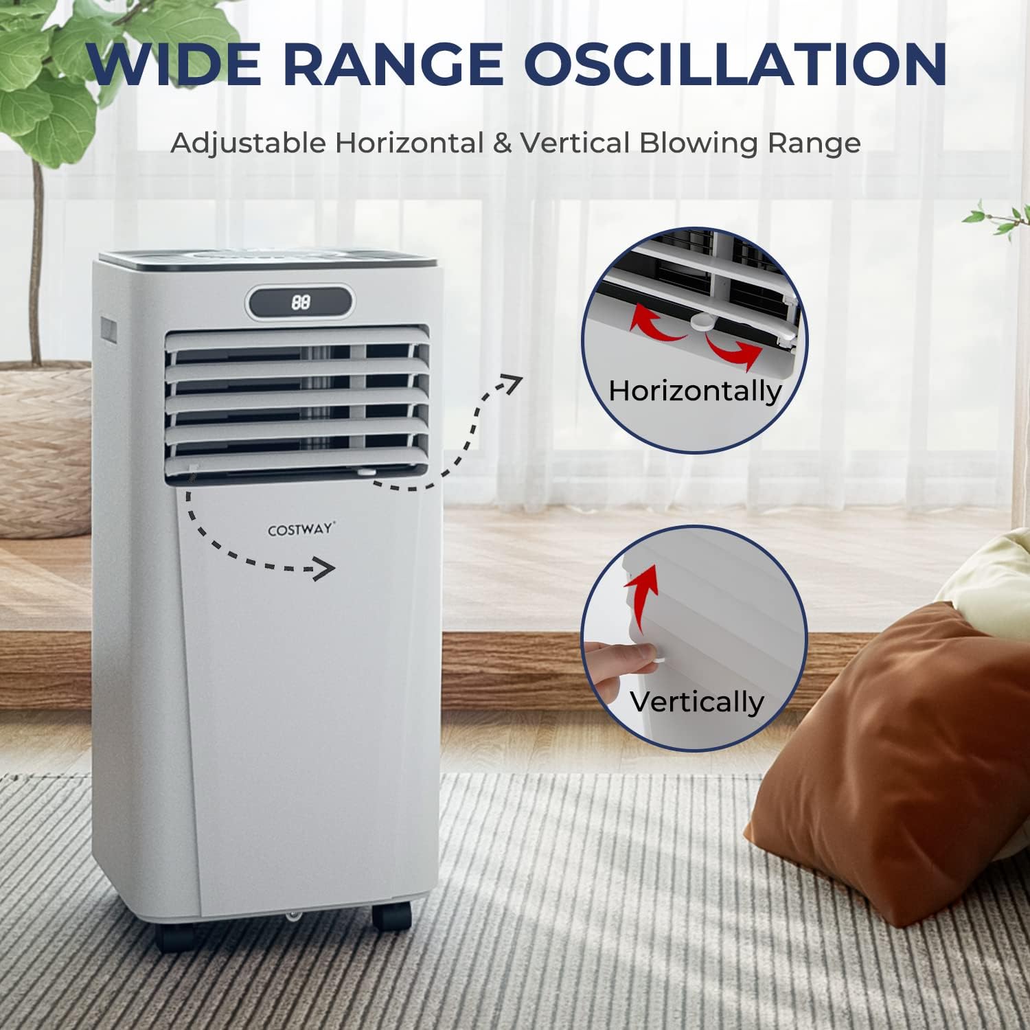 COSTWAY Portable Air Conditioner, 8000BTU AC Unit with Drying, Fan, Sleep Mode, 24H Timer, Remote Control, Cools Room up to 230 Sq. ft, for Home & Office Use, Window Kit Included, White(8000BTU)