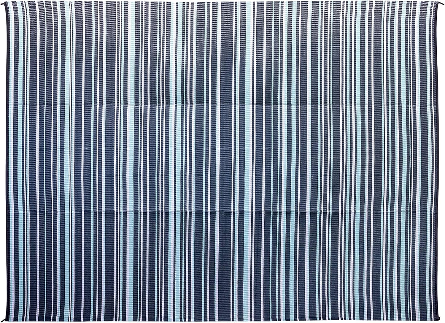 Camco Large Reversible Outdoor Patio Mat, Easy to Clean, Perfect for Picnics, Cookouts, Camping, and The Beach (9' x 12', Green and White Striped Design) (42864)