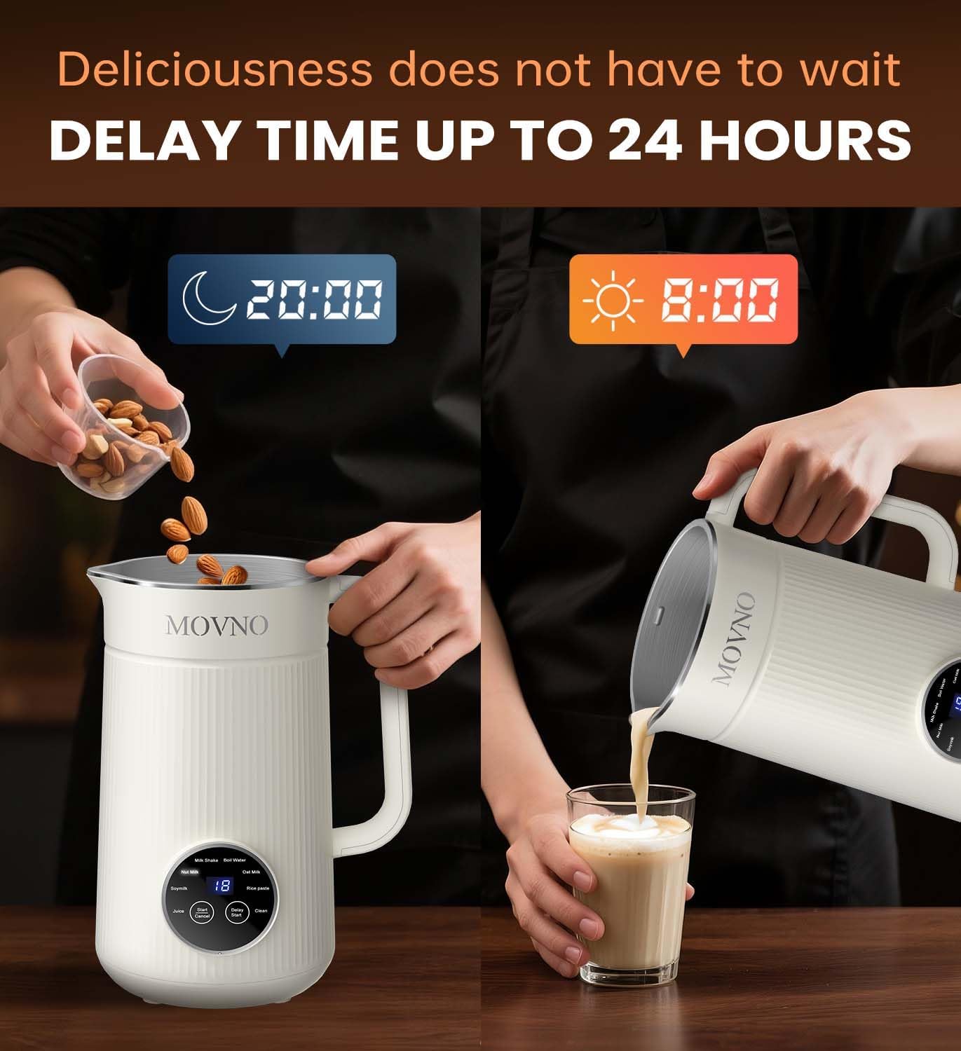 8 IN 1 Nut Milk Maker Machine, 40OZ Capacity Homemade Almond, Oat, Coconut, Plant Based Milks& Non Dairy Beverages, Automatic Pure Copper Motor Soy Milk Maker Blender with Delay Start/Boil Water