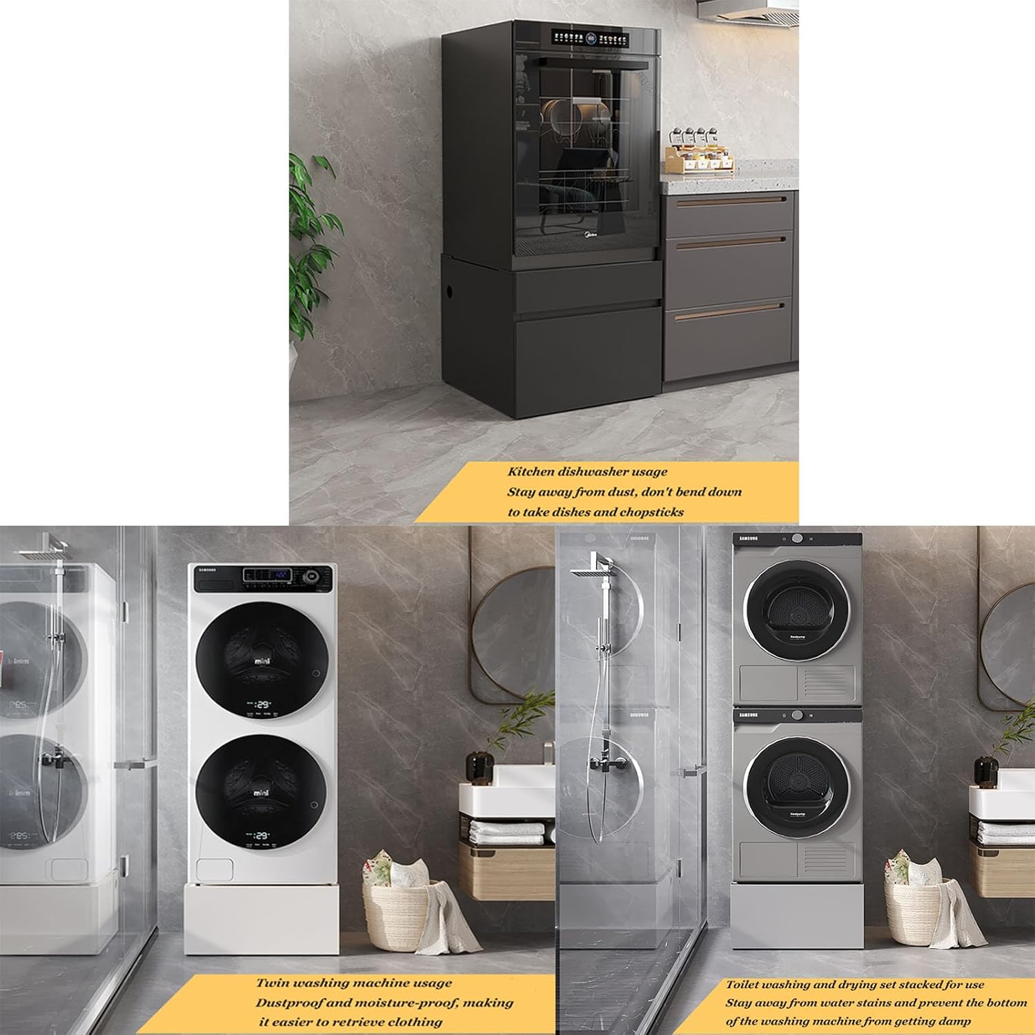 Washing Dryer Machine Pedestal with Storage Drawer, Non-Slip and Scratch Protection Design, Laundry Machine Stand and Dishwasher Stand (ash, 61×61×52cm)