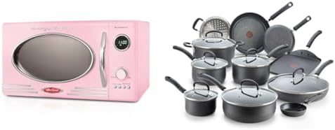 Nostalgia Retro Countertop Microwave Oven - Large 800-Watt - 0.9 cu ft & T-fal Ultimate Hard Anodized Nonstick Cookware Set 17 Piece Oven Safe 400F