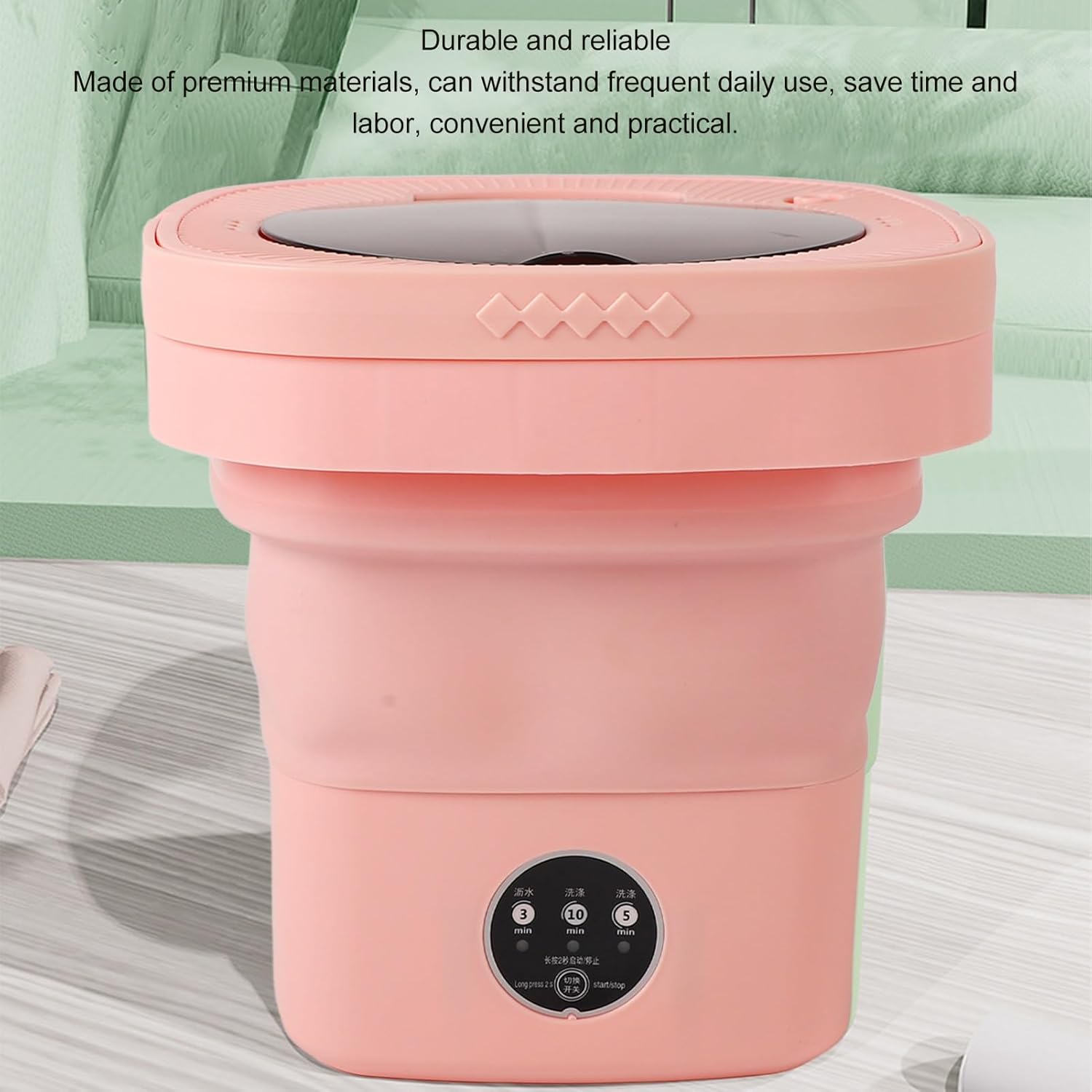 Convenient 8L Mini Foldable Washing Machine, Portable Underwear Laundry Machine for Dormitory, Apartment, Hotels, Save Time and Energy with Quick and Efficient Laundry (Pink)
