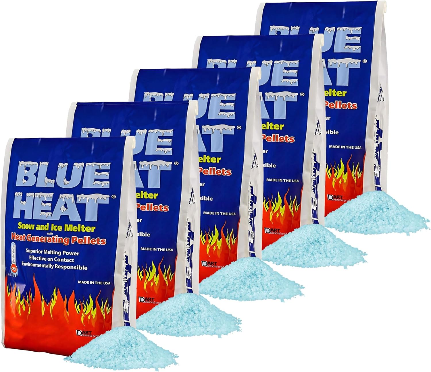 Blue Heat 5 Pack Ice Melt Pellets, Calcium Blend Deicer Snow Melter for Driveway, 20 Lb - Pet-Friendly Winter Relief with Magnesium, Calcium, and Sodium Formula, BH20