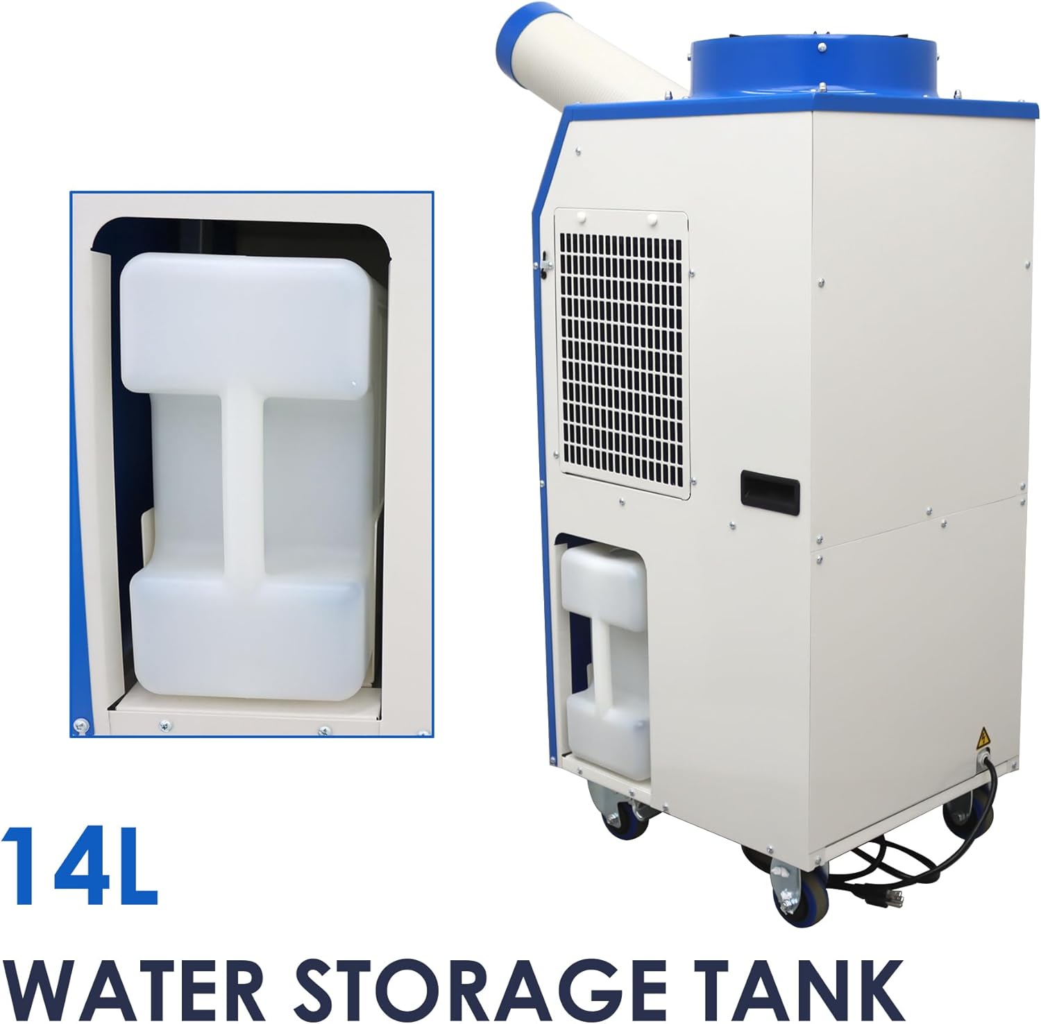 11900 BTU Industrial Portable Air Conditioner Single Nozzle Mobile Spot Cooler with 3.7 Gal Water Tank Automatic Control 480m³/h 110V 1400W