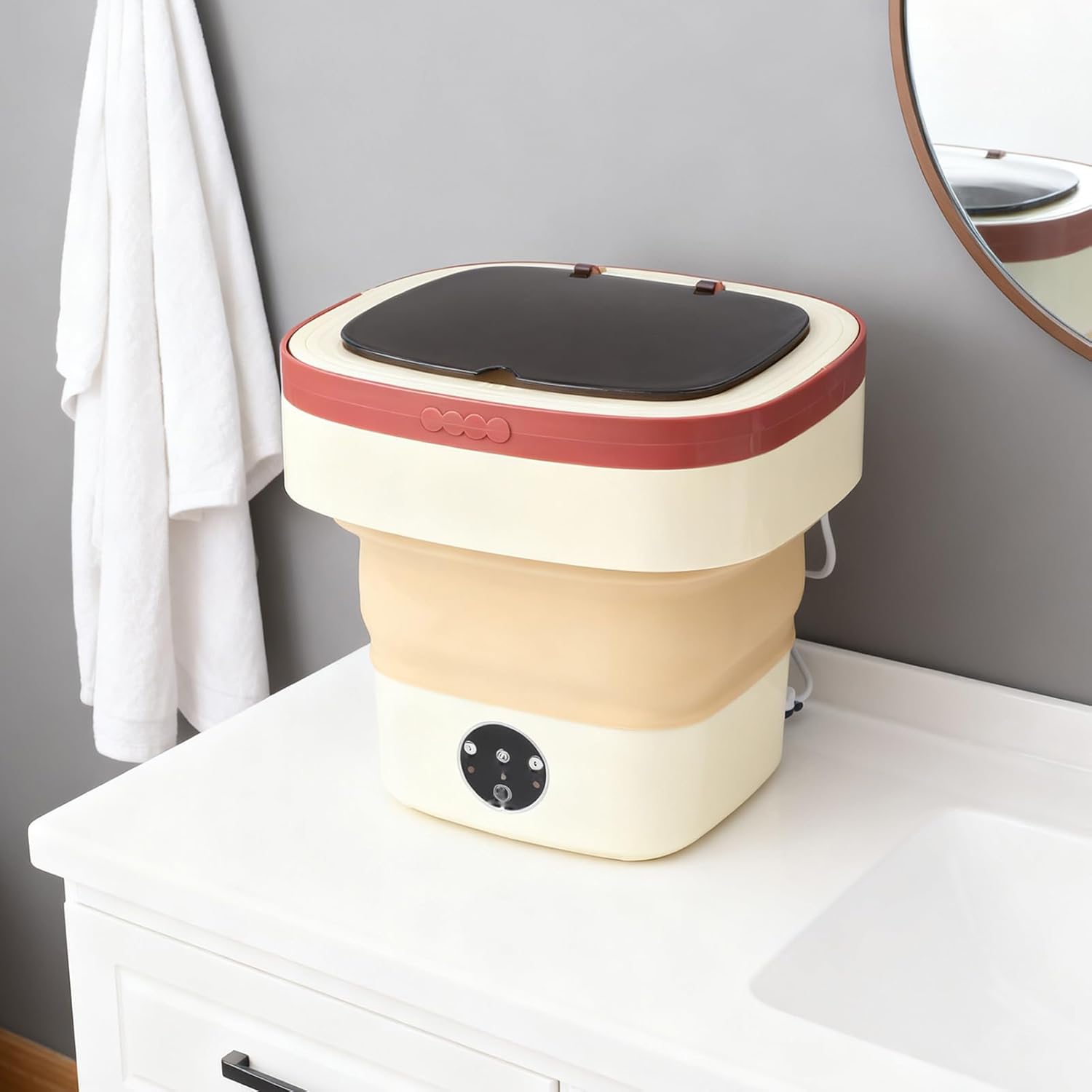 Diydeg 8L Portable Washing Machine with 3 Cleaning Modes, Foldable Washer, Drain Basket, Small Laundry Machine for Toddler Clothes, Underwear, Socks, Toys (Khaki)