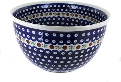 Blue Rose Polish Pottery - Blue Nature Large Mixing Bowl - 16 Cup Capacity - Polish Pottery Ceramic Bowl for Baking, Mixing & Serving