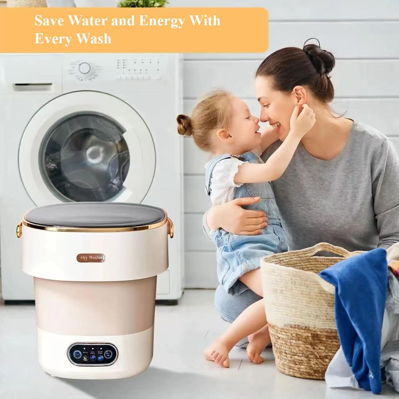 Portable Mini Washing Machine 15L_Foldable Automatic Washer, Spin Dryer & Touchscreen Control_Compact Laundry Machine for Small Clothes, Underwear, Socks; Suitable for Apartments, Travel & Dorms
