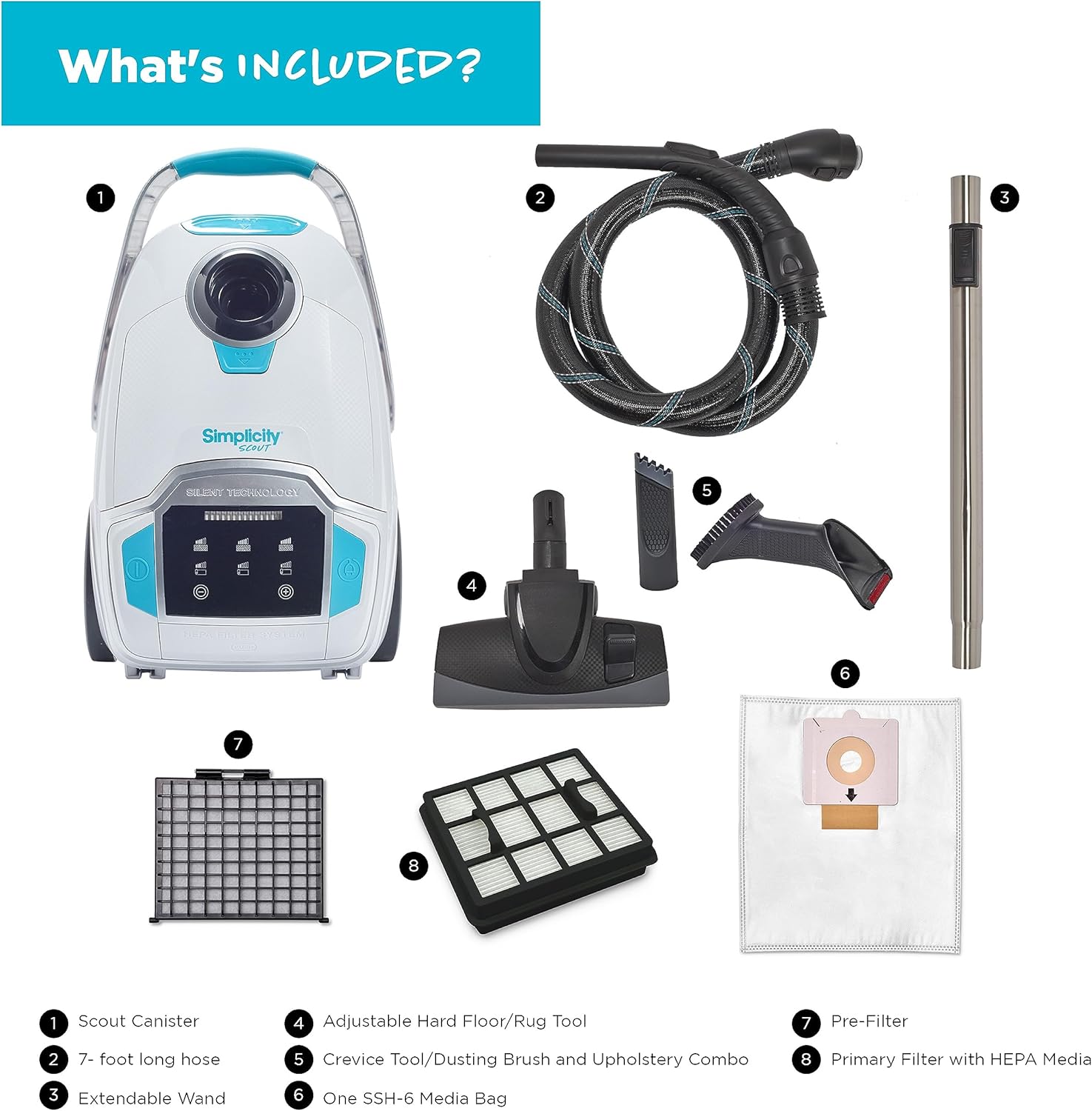 Simplicity Vacuums Scout Canister Vacuum Cleaner, Compact Rug and Wood Floor Vacuum, Household Vacuum Cleaners Feature Extendable Wand and Digital Suction Control…