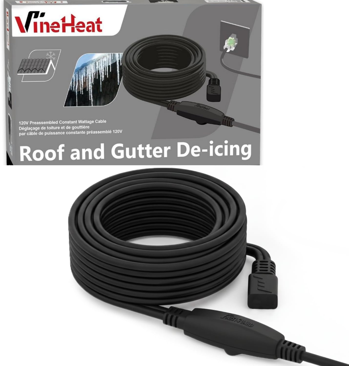 140 ft Roof Heat Cable Kit | Easy-to-Install Roof & Gutter Heat Cable and Downspout Heating Cable | 120V, Includes Roof Clips and Cable Spacers
