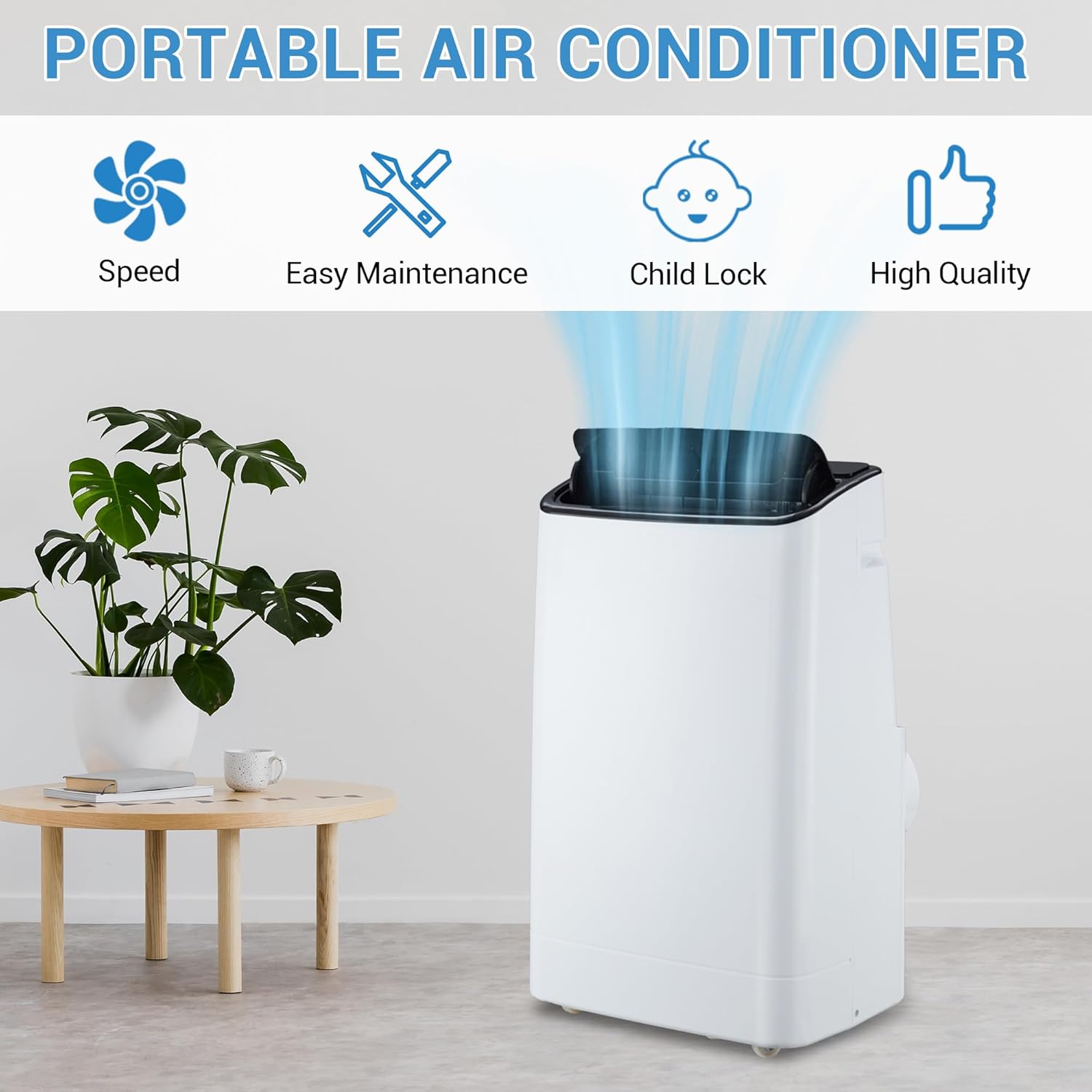 14000 BTU Portable Air Conditioner for Room Up 750 Sq. Ft. 3-In-1 Quiet Portable AC Unit with Remote Control, Sleep Mode, 24H Timer,Smart/Sleep Mode