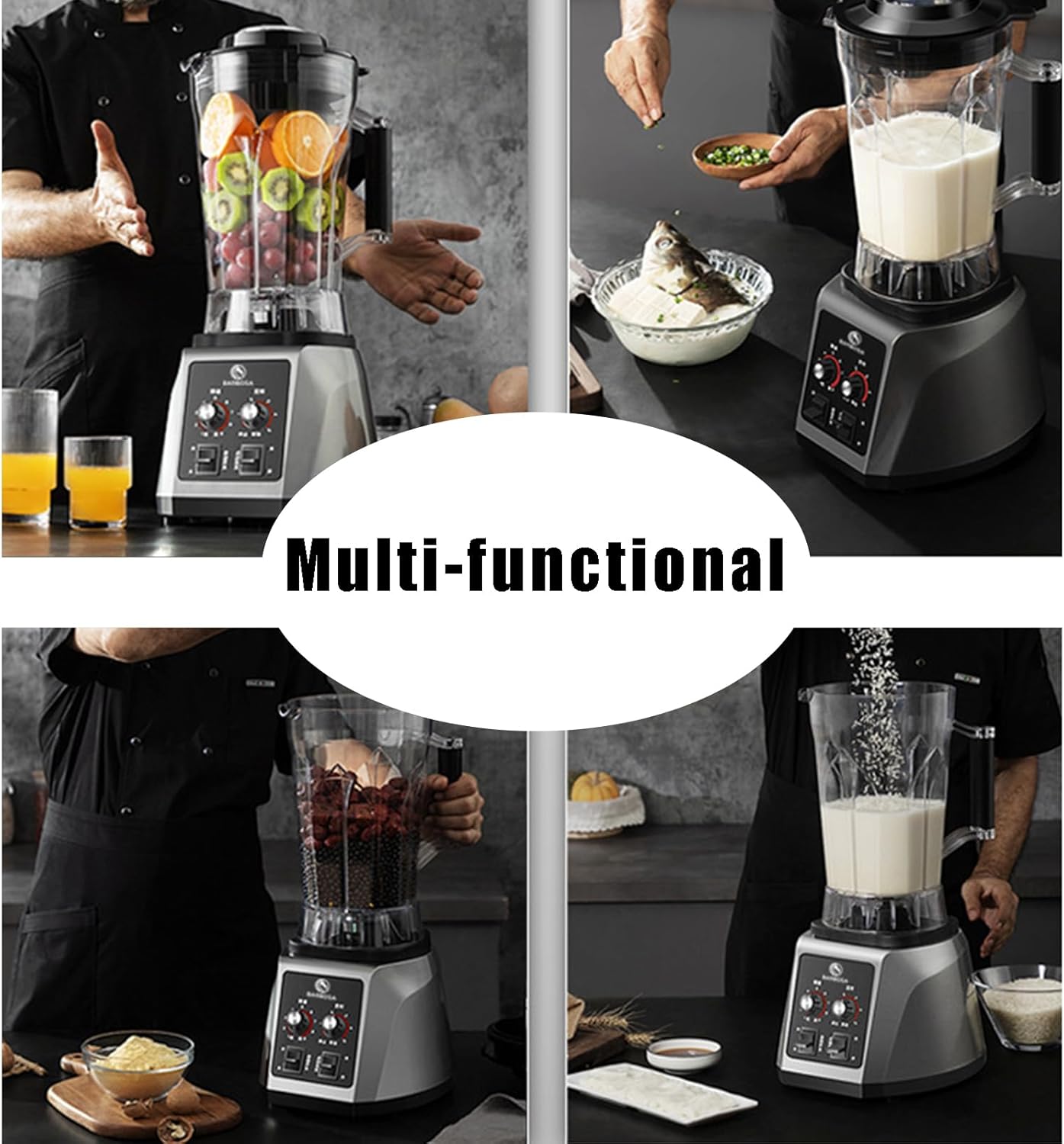 2200W Commercial Soy Milk Maker Smoothie Blender, 6L/7L Nut Processor with 8-Blade, 9-Speed Adjustable, Timer (7L)