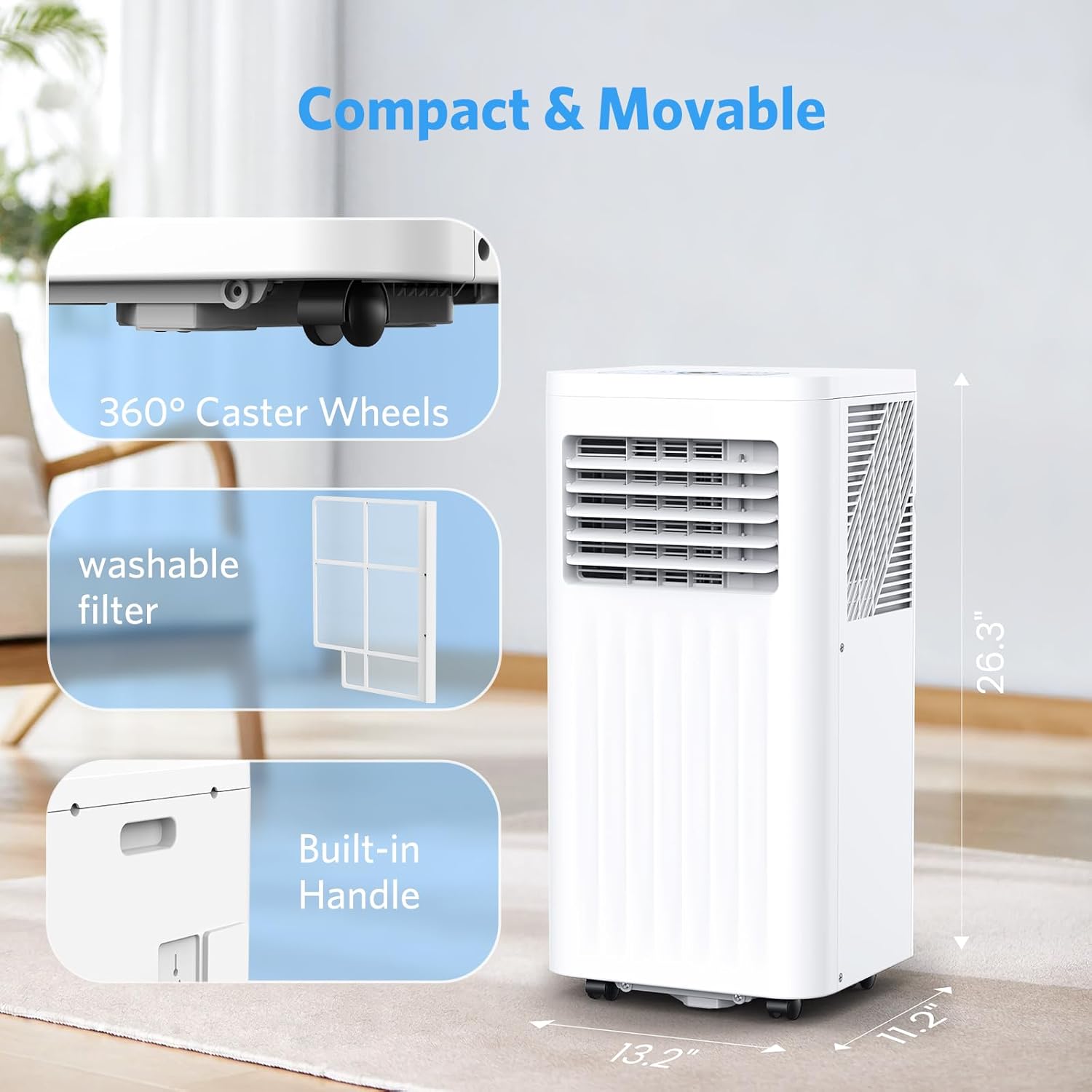 10000 BTU Quiet Portable Ac Unit for Room up 400 Sq.Ft, Portable Air Conditioners with Cooling, Fan, Sleep Mode, Dehumidifier, 24H Timer, Remote Control, Drain Hose