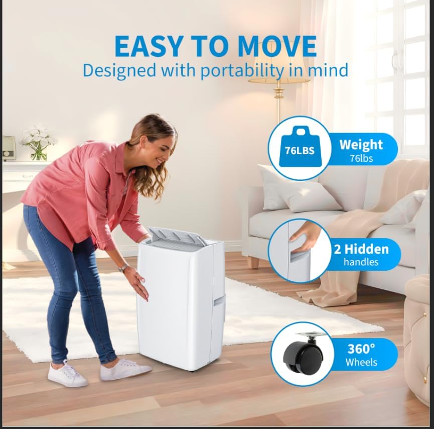 Portable Air Conditioners, 14K BTU Portable AC, Cools up to 750 Sq. Ft 3-in-1 Mobile AC for Room with Dehumidifier Fan Sleep Mode, 24H Timer, Remote Control, and Window Installation Kit Included