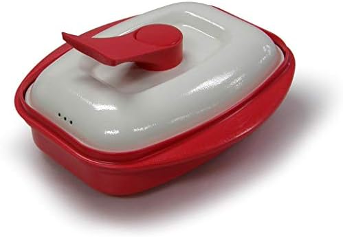 Microwave Grill Pan with Lid for Grilling, Browning, and Crisping Vegetables, Sandwich, & Meat, Red