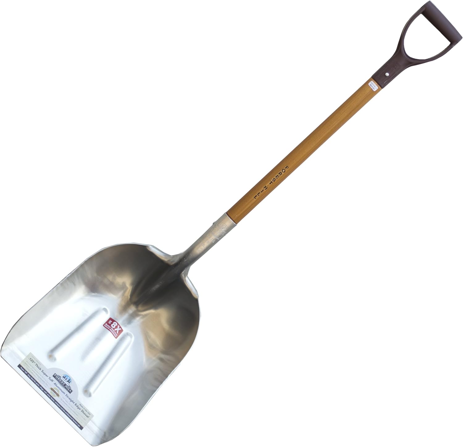 FOREST HILL Manufacturing Heavy Duty Super Tuff Aluminum Straight Edge Scoop Shovel (.125 Thick Aluminum, 52-Inch)