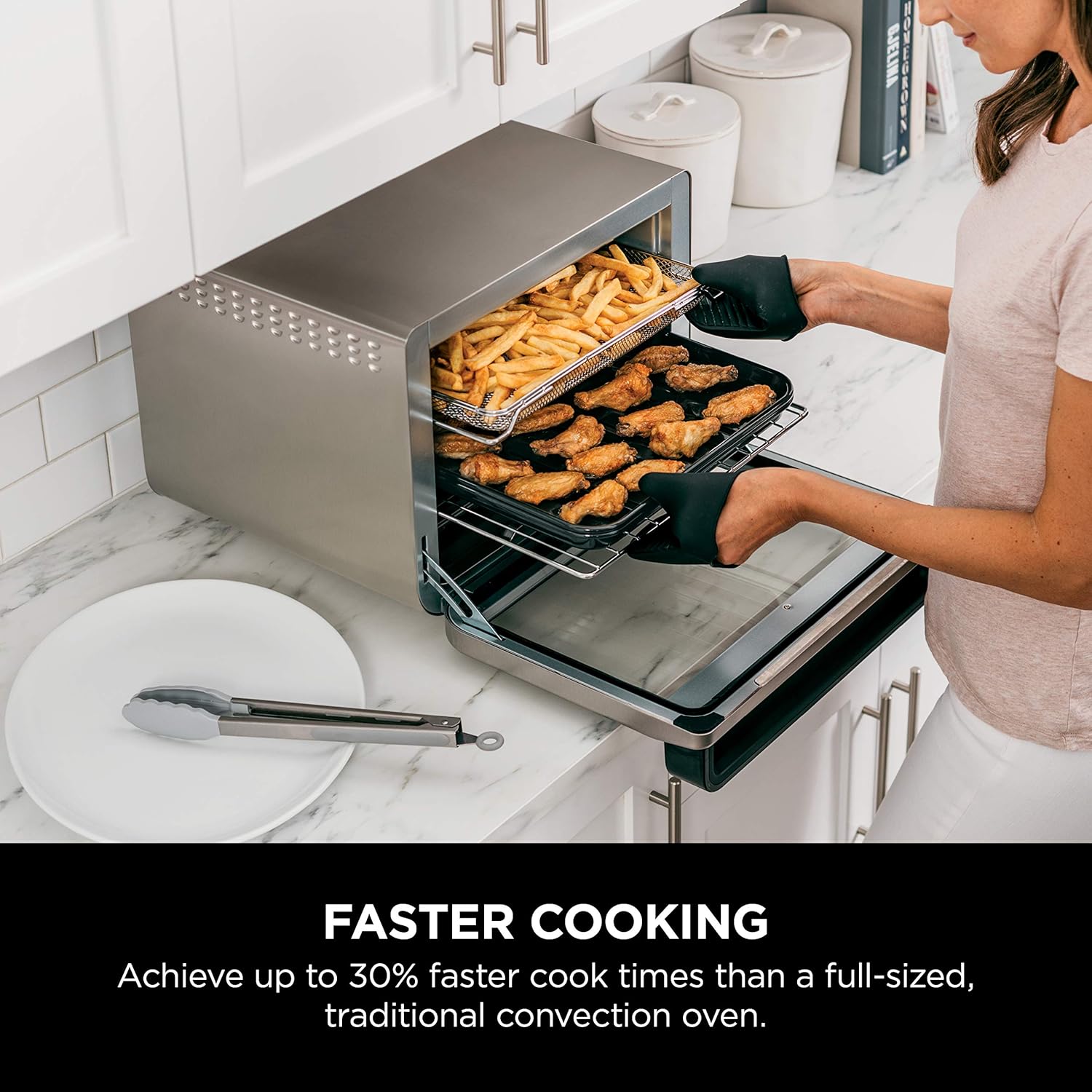 Ninja Air Fryer & Toaster Oven | Foodi Series, XL Pro Air Oven Kitchen Countertop Convection | 10-in-1 Functions | Fits a 5-lb Chicken & Sheet Pan of Vegetables | 1800 Watts | Stainless Steel | DT201