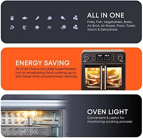 Elite Gourmet EAF9010B All Steel Exterior, 24.5Qt. French Door Air Fryer Convection Countertop Oven, 12