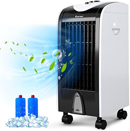 ARLIME Evaporative Air Cooler, Portable Cooling Fan with Humidifier, 28 Inches 7.5H Timer Knob Control 3 Wind Speed & 3 Mode with 4 Wheels and 2 Ice Boxes for Home Office Dorms