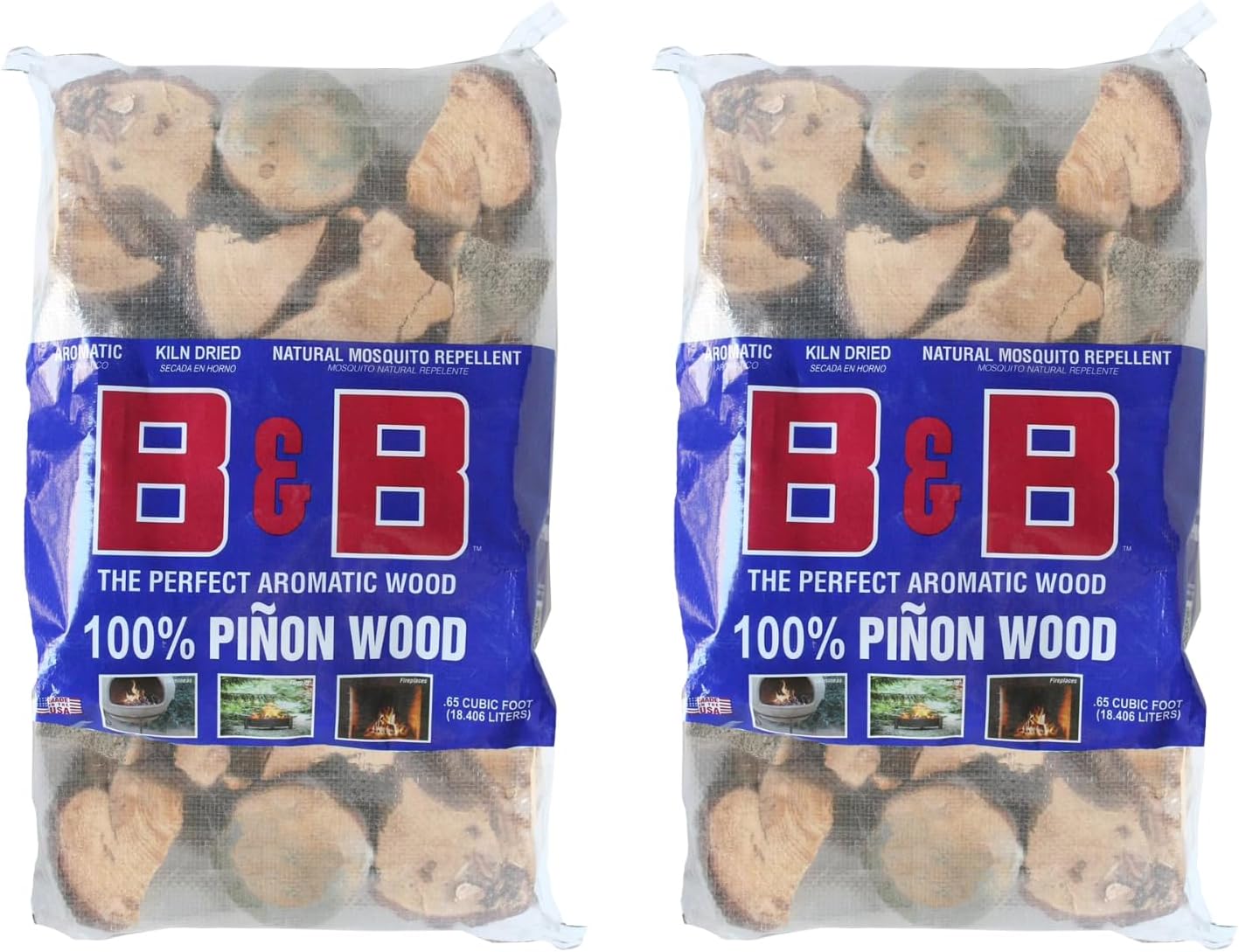 B&B Charcoal Piñon Mini Logs – 0.65 cu. ft. Pack, 18 lbs of 100% Natural Piñon Pine Firewood for Fire Pits, Fireplaces, Chimineas & Campfires – Long Burning, Aromatic, Clean-Burning Logs (2 Pack)