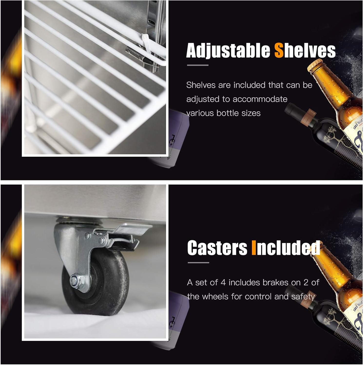 Atosa Commercial Bar Back Refrigerators, Counter Height 3 Doors Beer Beverage Cooler with LED Lighting MBB90