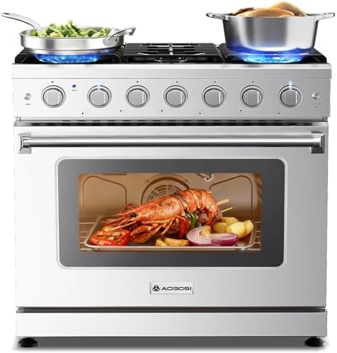 AAOBOSI Upgrade 36 Inch Front Control Gas Range Oven with 6 Cooktop Burners, 6 Cu. Ft 18000 BTU Convection and Self Clean, Freestanding Heavy Duty Gas Range Stove with Halogen Light,Large Capacity