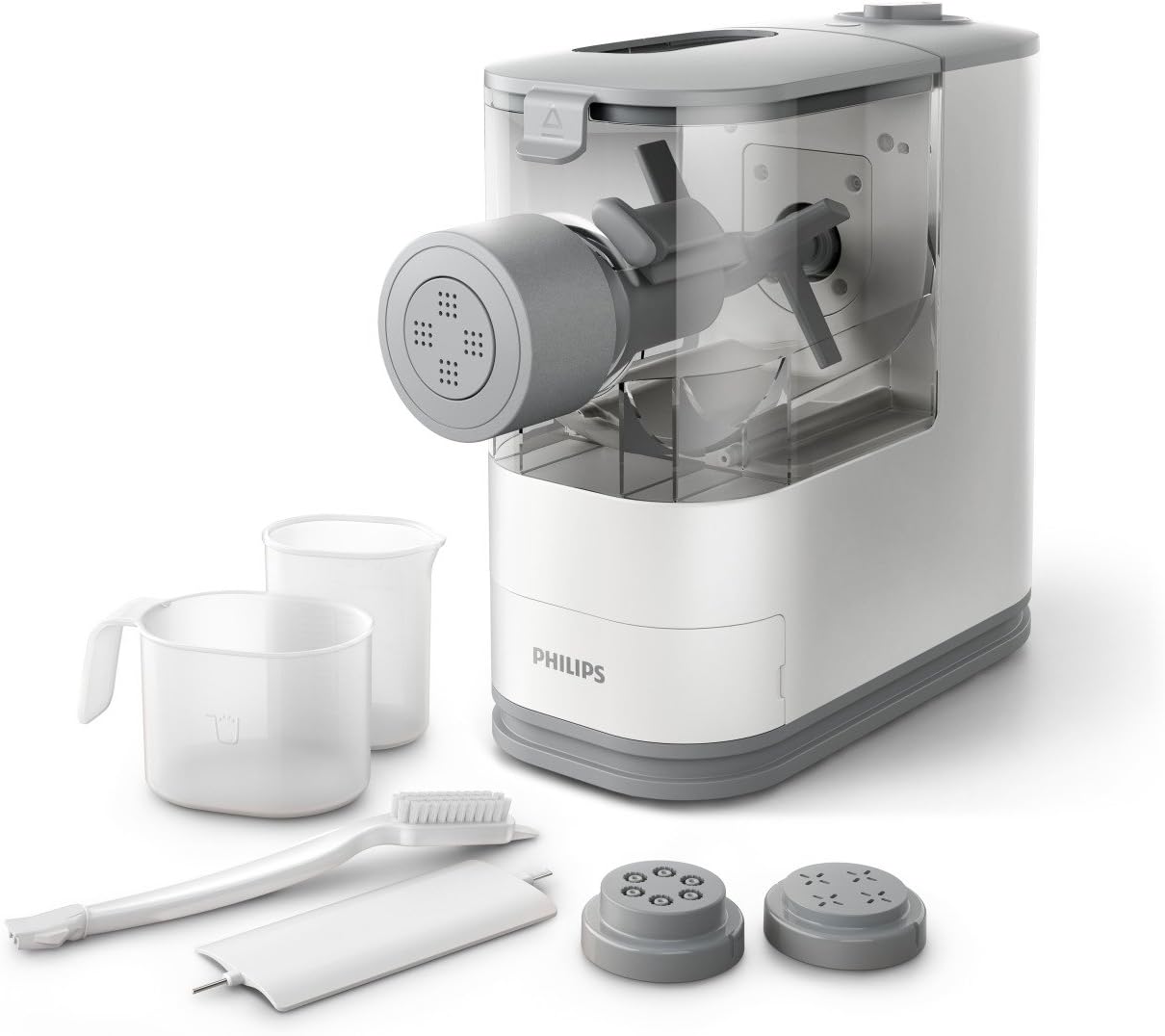 Philips Kitchen Appliances Compact Pasta and Noodle Maker, Viva Collection, Comes with 3 Default Classic Pasta Shaping Discs, Fully Automatic, Recipe Book, Small, White (HR2370/05)