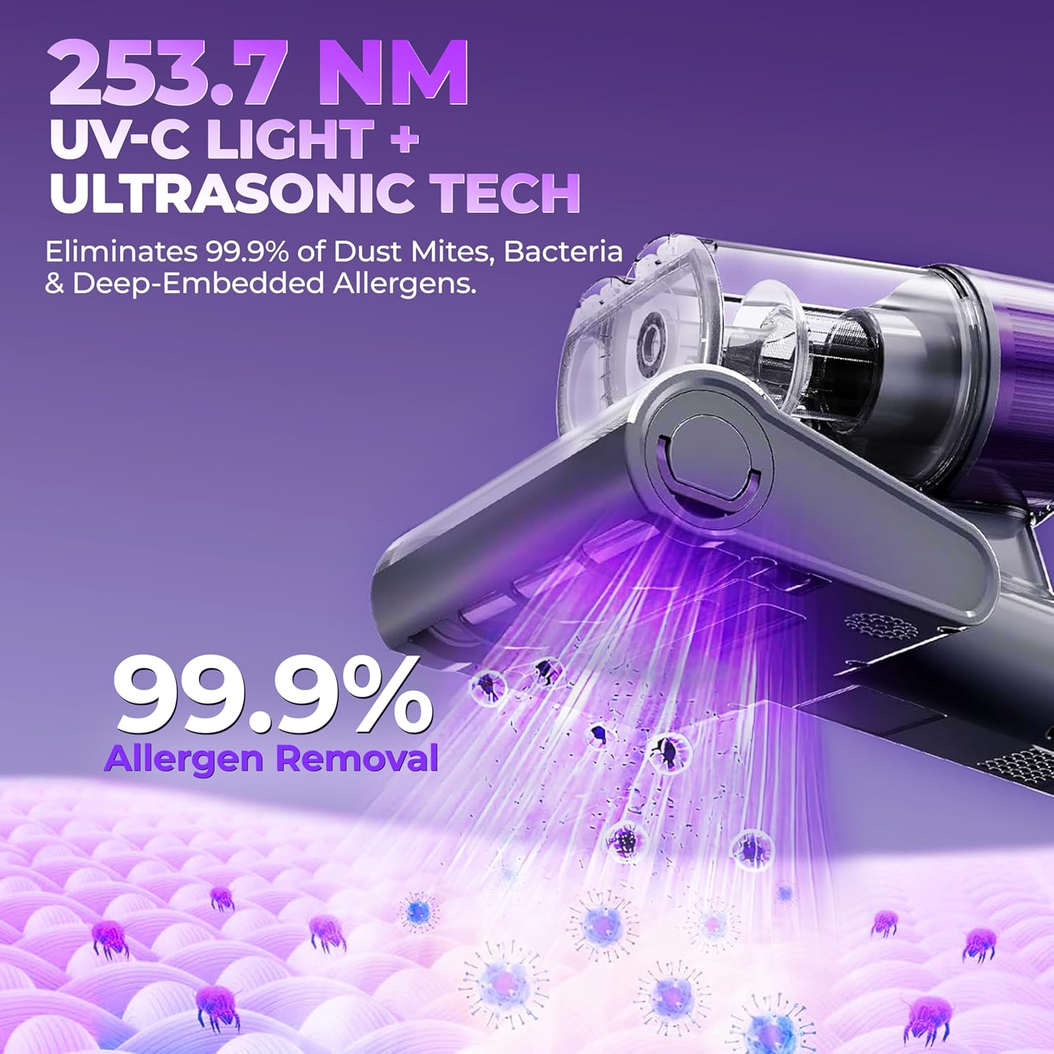 AIM Mattress Vacuum Cleaner with UV-C Light, 16KPa Bed Vacuum with Ultrasonic & 149°F Hot Air Drying, Anti-Tangle Roller Brush, Washable HEPA Filter, 20FT Cord, Handheld