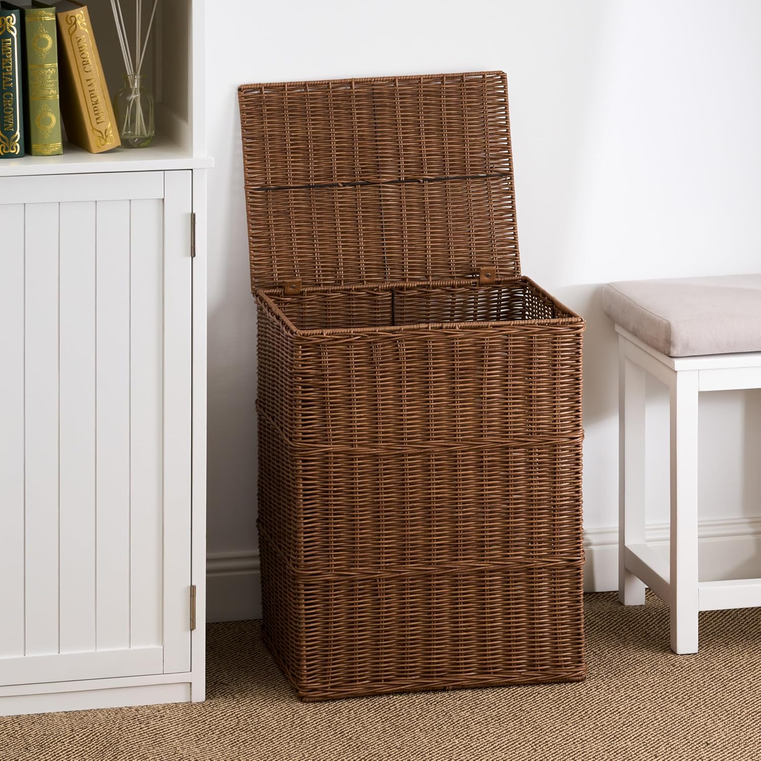 Joseph Rectangular Laundry Basket with Lid – Resin Wicker Hamper for Bedroom or Bathroom, Espresso Brown, 17