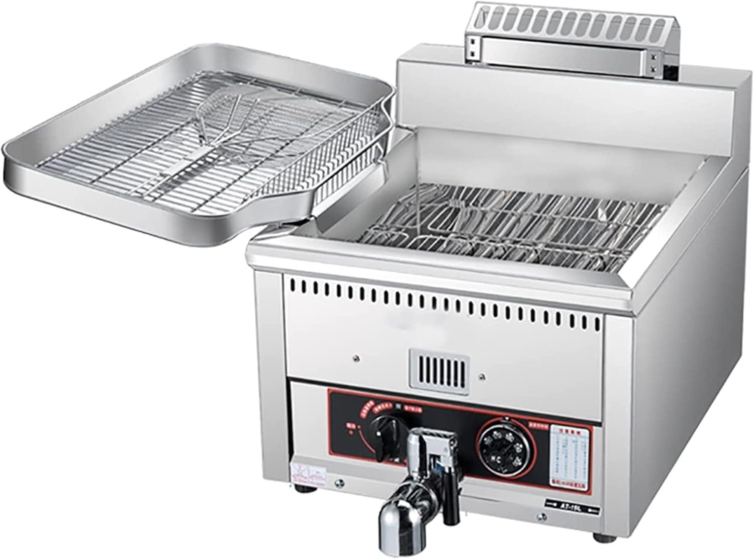 High Capacity Commercial Gas Fryer, Stainless Deep Fryer with Precise Temperature Control Probe, Oil Return Pan and Oil Residue Shovel, for Restaurant and Home（15L）