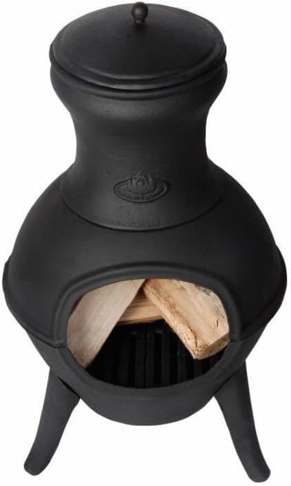 Small Black Outdoor Cast Iron Chimenea Wood Burning Fire Pit New