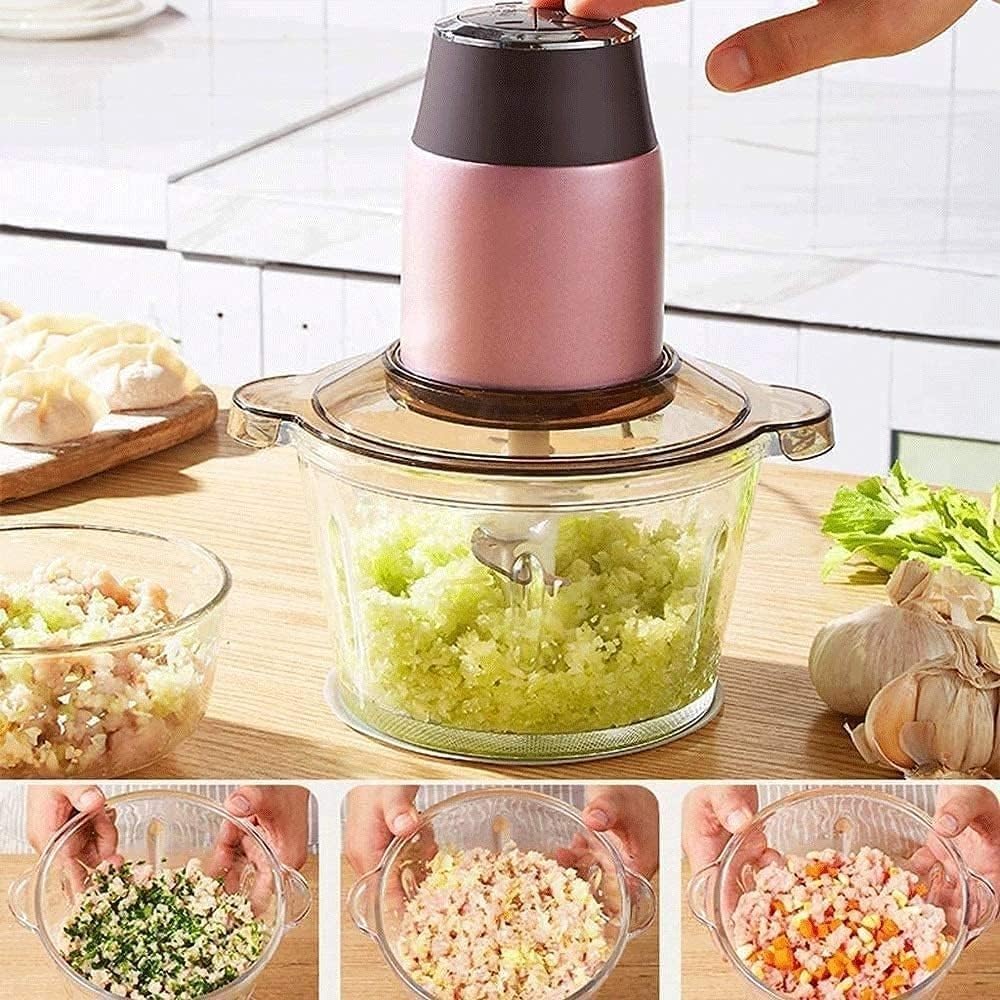 Electric Meat Grinder Machine 350W 2L Stainless Steel Household Electric Food Chopper Mincer Blender Grinder Home Kitchen Food Processor for Meat Fruit Vegetable Glass Bowl