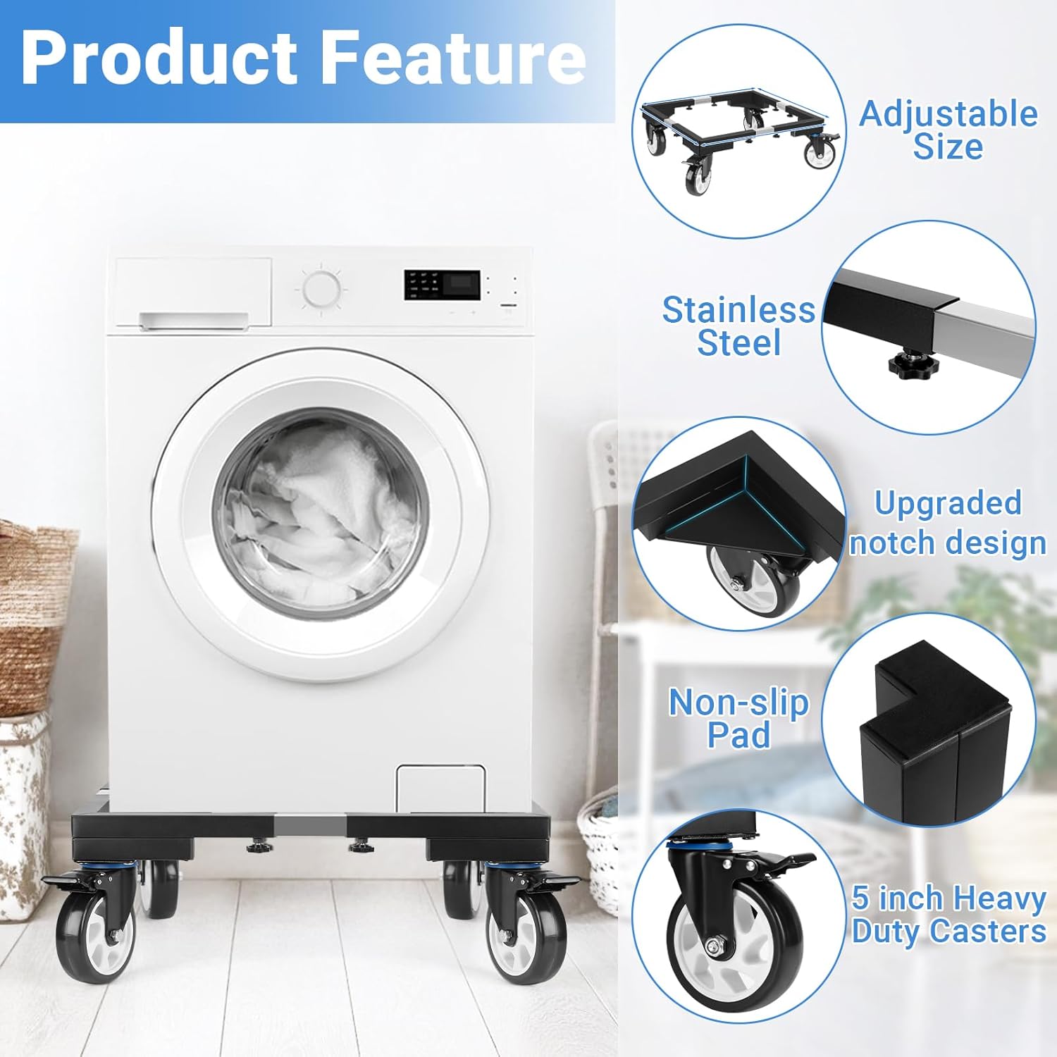 1000lbs All Steel 8.5 Inch Smoker Stand & Laundry Pedestal with 5 inch Wheels, Washer Dryer Pedestal with Shock Absorption, Universal Mobile Stand for Washer,Dryer,Refrigerator,Electric Smoker