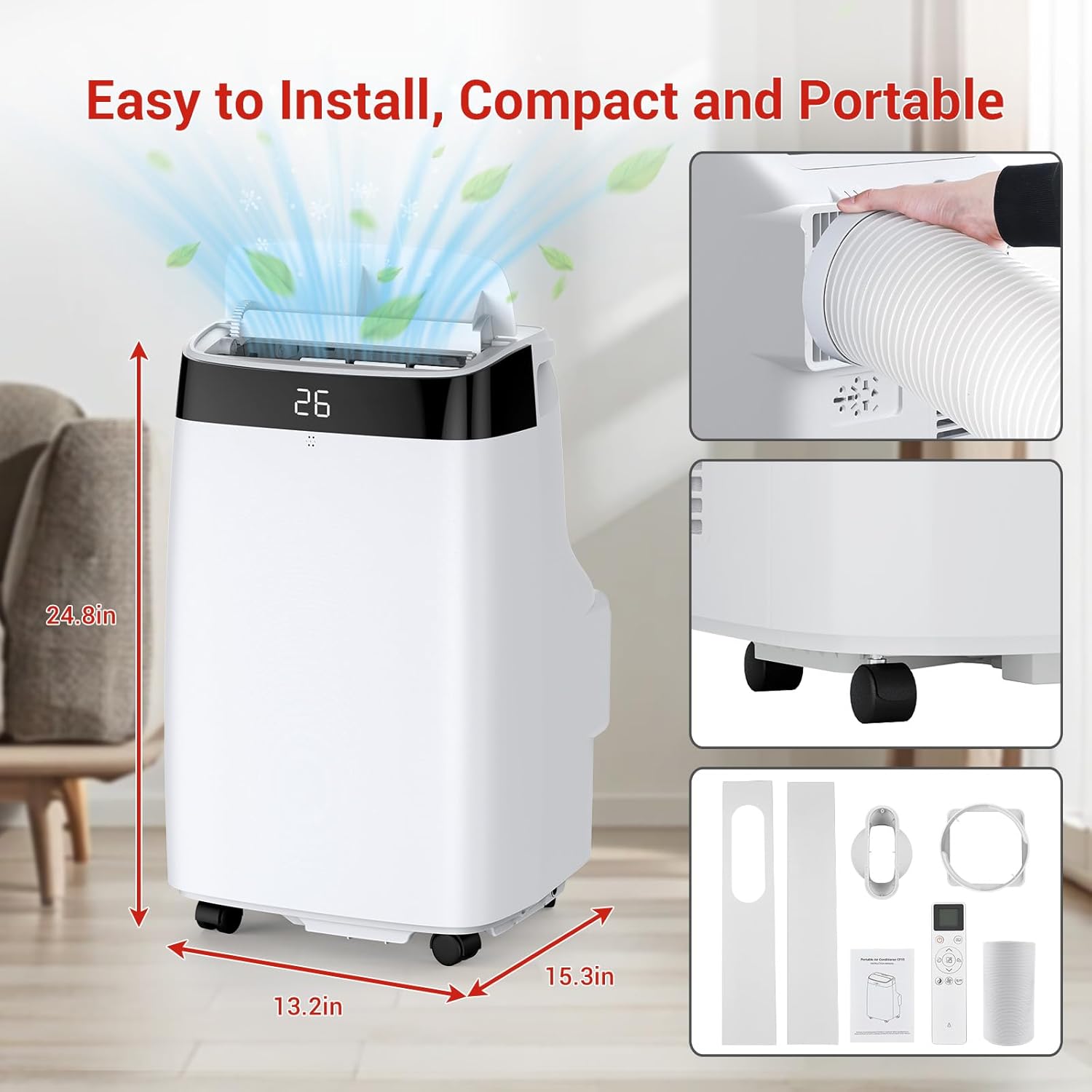 10000 BTU Portable Air Conditioner with Remote, 4-In-1 AC Unit for Room Up to 450 Sq.Ft, Cooling, Fan, Sleep Mode, Quiet Portable AC with Timer, Auto Swing for Bedroom, Office, Dorm, RV