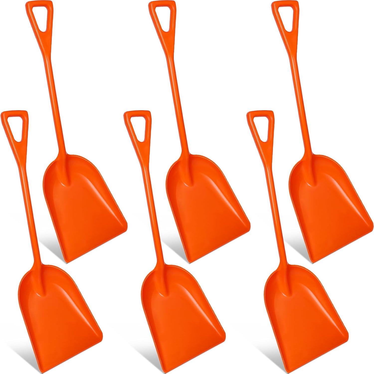 Frienda 6 Pcs Plastic Snow Shovel 43 x 14 Inches Heavy Duty Hygienic Shovel with D Shaped Grip Handle Large Durable Seamless Snow Scoop for Kitchen Gardening (Orange)