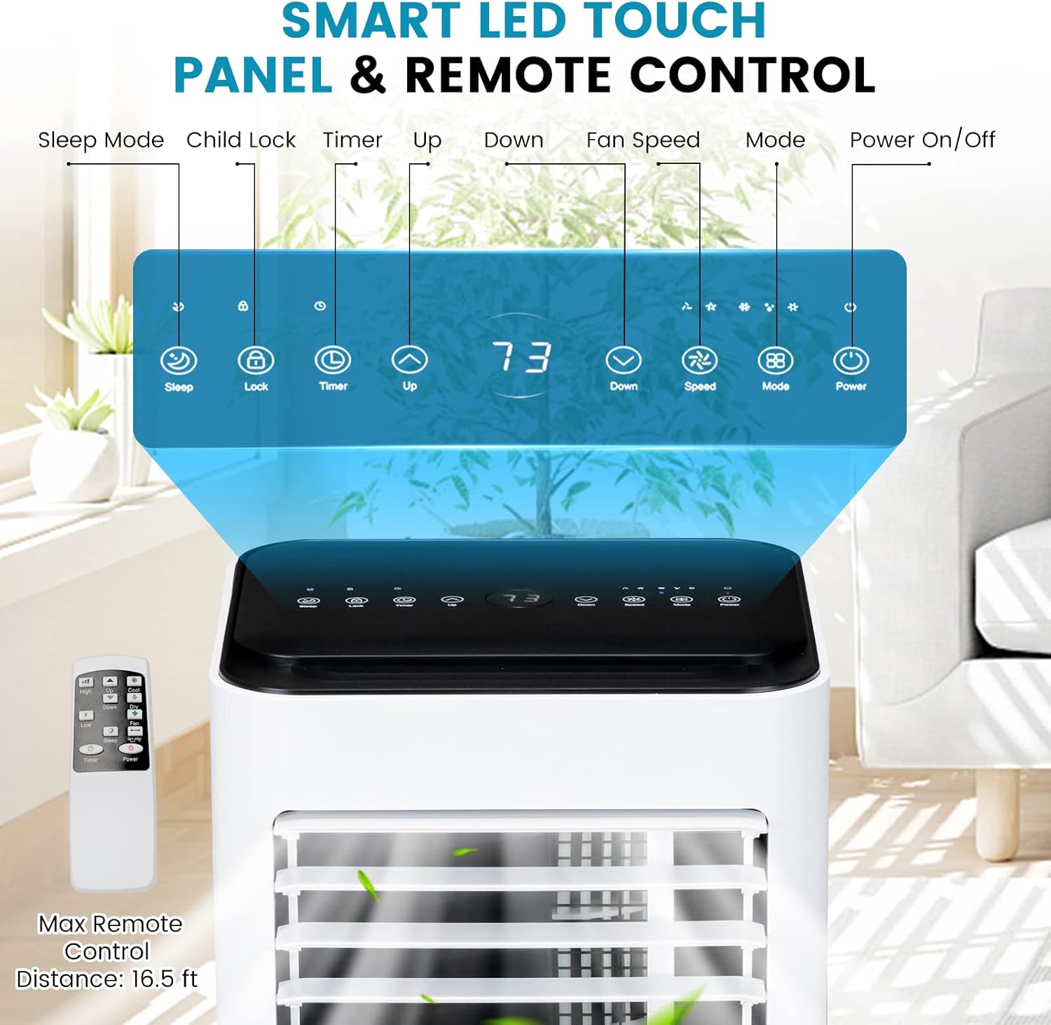 KOTEK Portable Air Conditioners, Cools up to 250 Sq. Ft 4-in-1 AC Unit for Bedroom w/Sleep/Dehumidifier/Fan/Cool Mode, Window Kit/Child Lock, Room Air Conditioner Portable for Home Office (8000 BTU)