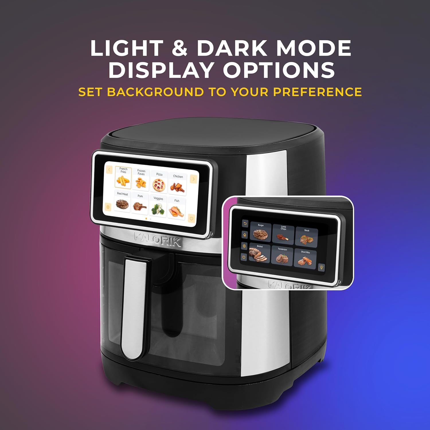 Kalorik Air Fryer VIVID TOUCH Series 5 Quart Capacity with High-Resolution Touchscreen 202 Cooking Presets in 12 Food Categories with View Window, 1500-Watts, Stainless Steel