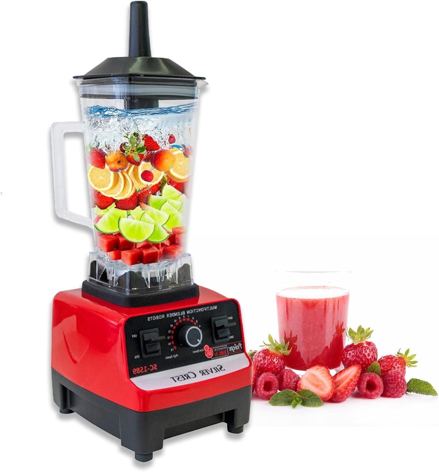 Professional Countertop Blender 4500W High Speed Power Blender for Shakes and Smoothies with 2L Containers 2 BPA Free Cups Red