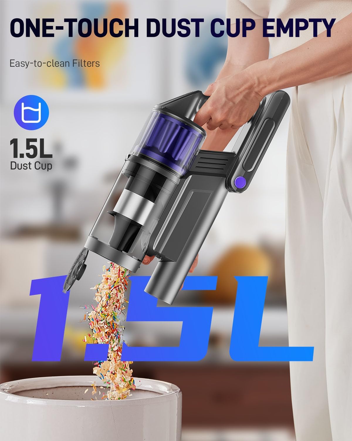 Cordless Vacuum Cleaner, Vacuum Cleaners for Home, 45KPA 550W Stick Handheld Portable 60 Mins Runtime Rechargeable Battery Pet Hair Hardwood Floor Vac, Household Lightweight Hand Vac, V10 Purple