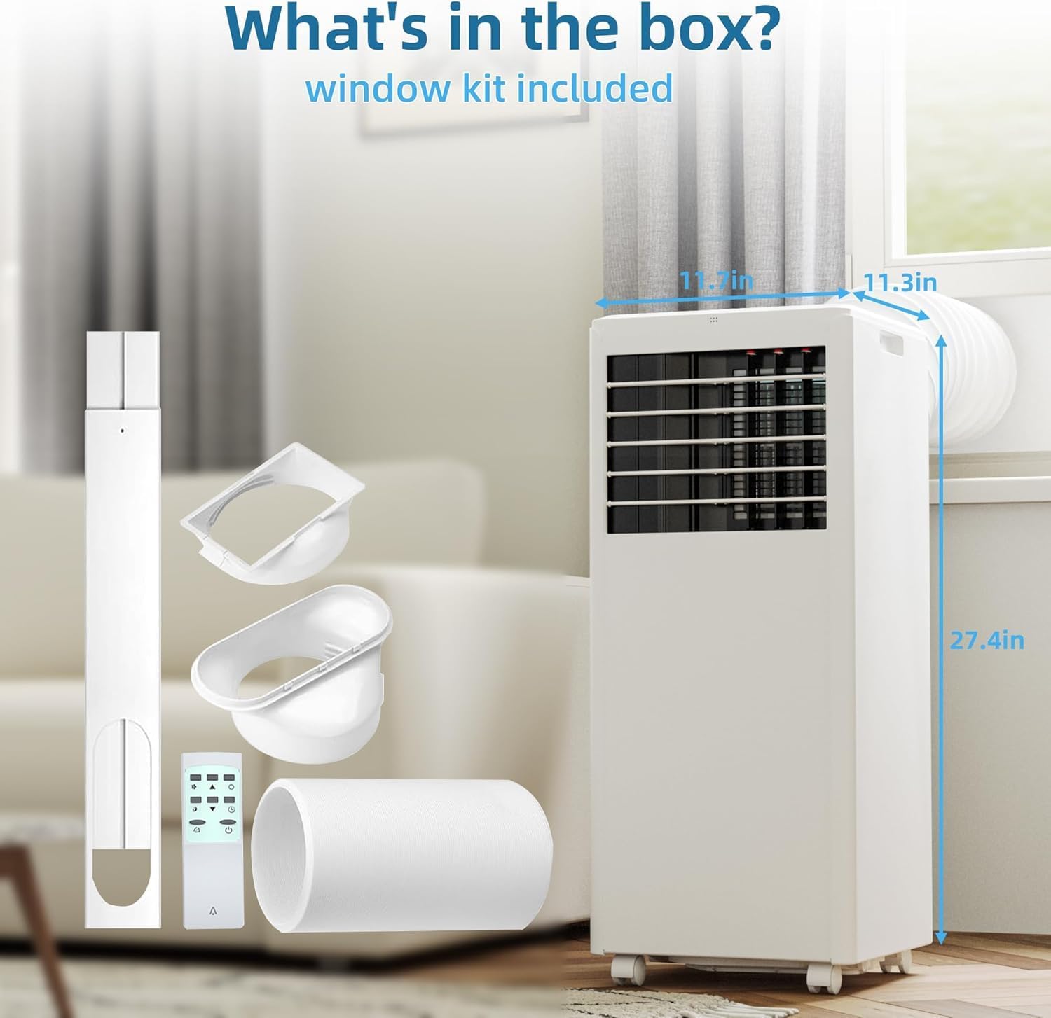 8000 BTU Portable Air Conditioner Cools Up to 350 Sq.Ft, 3-IN-1 Energy Efficient Portable AC Unit with Remote Control & Installation Kits with Fast Cooling/Energy Saving/Remote Control/24Hrs Timer