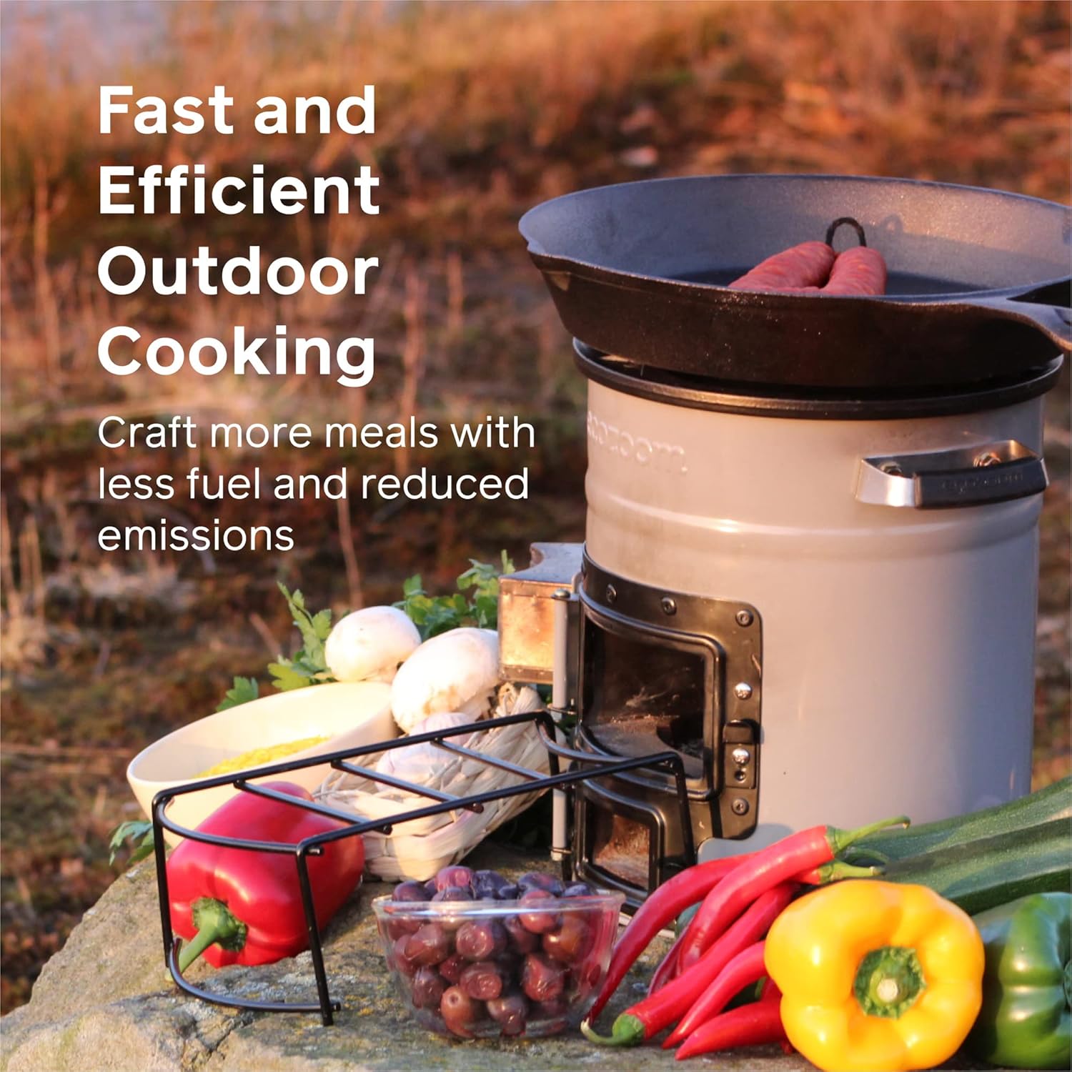 EcoZoom Rocket Stove – Heavy Duty Dual Fuel (Wood & Charcoal) Portable Camping & Emergency Stove, Insulated Body, Refractory Linings, Cast-Iron Cookware Compatible