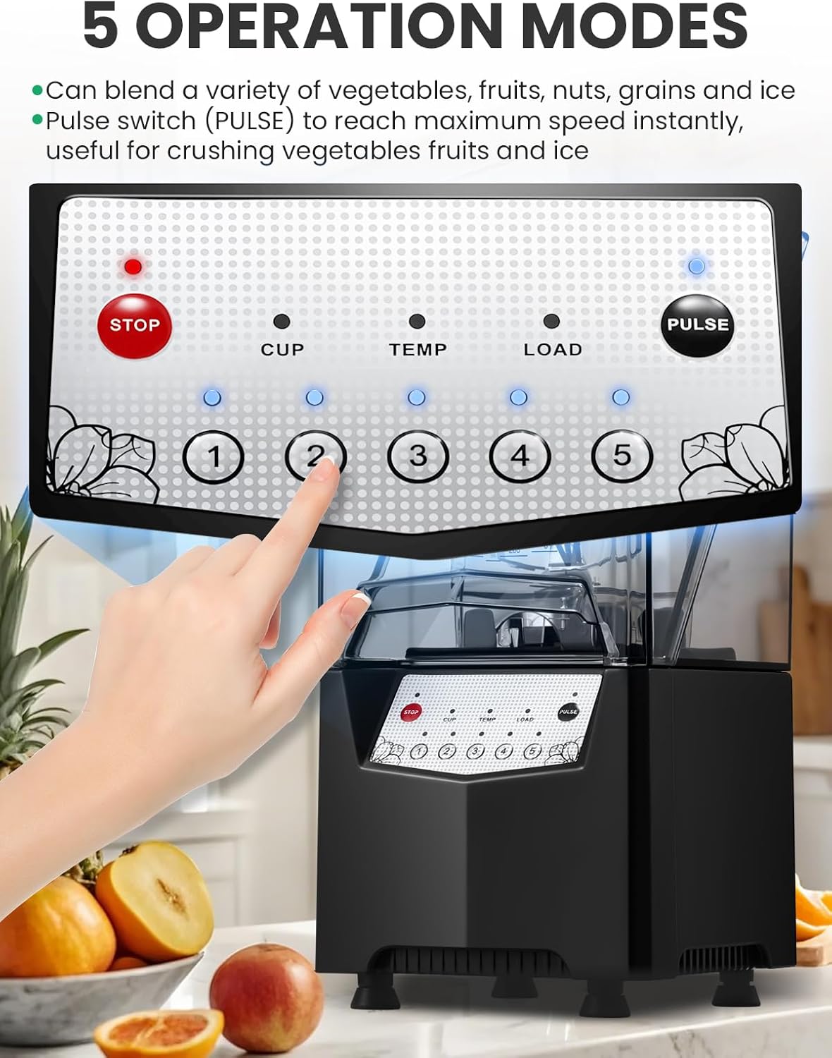 Huanyu Commercial Blender 1000W 2L with Noise-Reduction Cover & Speed Control 4-in-1 Multifunctional for Juice/Soy Milk/Ice/Nuts Grinding