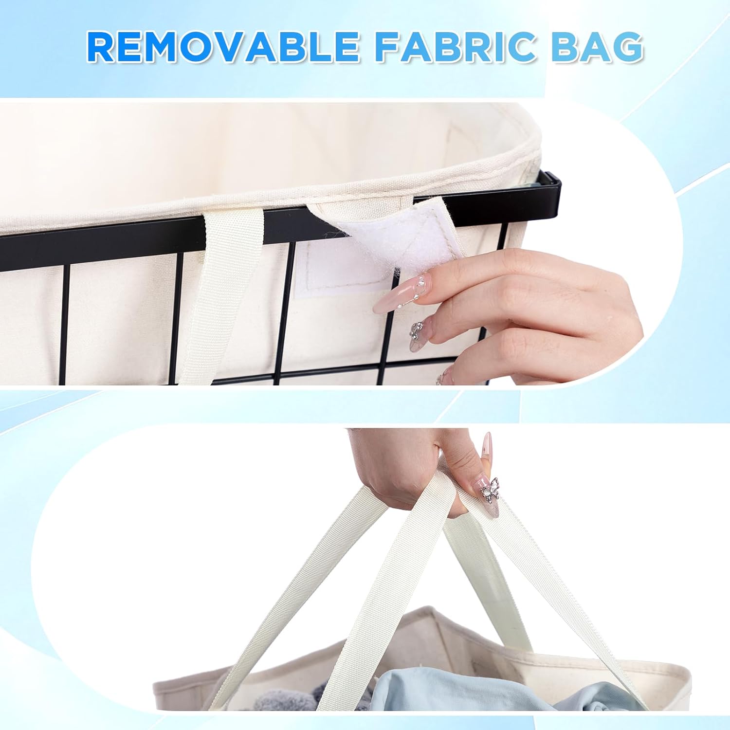 ALIMORDEN Laundry Cart with Clothes Rack, Rolling Laundry Cart with Wheels and Detachable Bags, Black