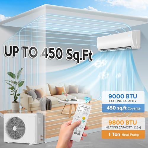 9000 BTU Mini Split Air Conditioner ＆ Heat Pump - 110V/120V Wall Mount Ductless Inverter AC/Heating System - 19 SEER2, Ultra Quiet