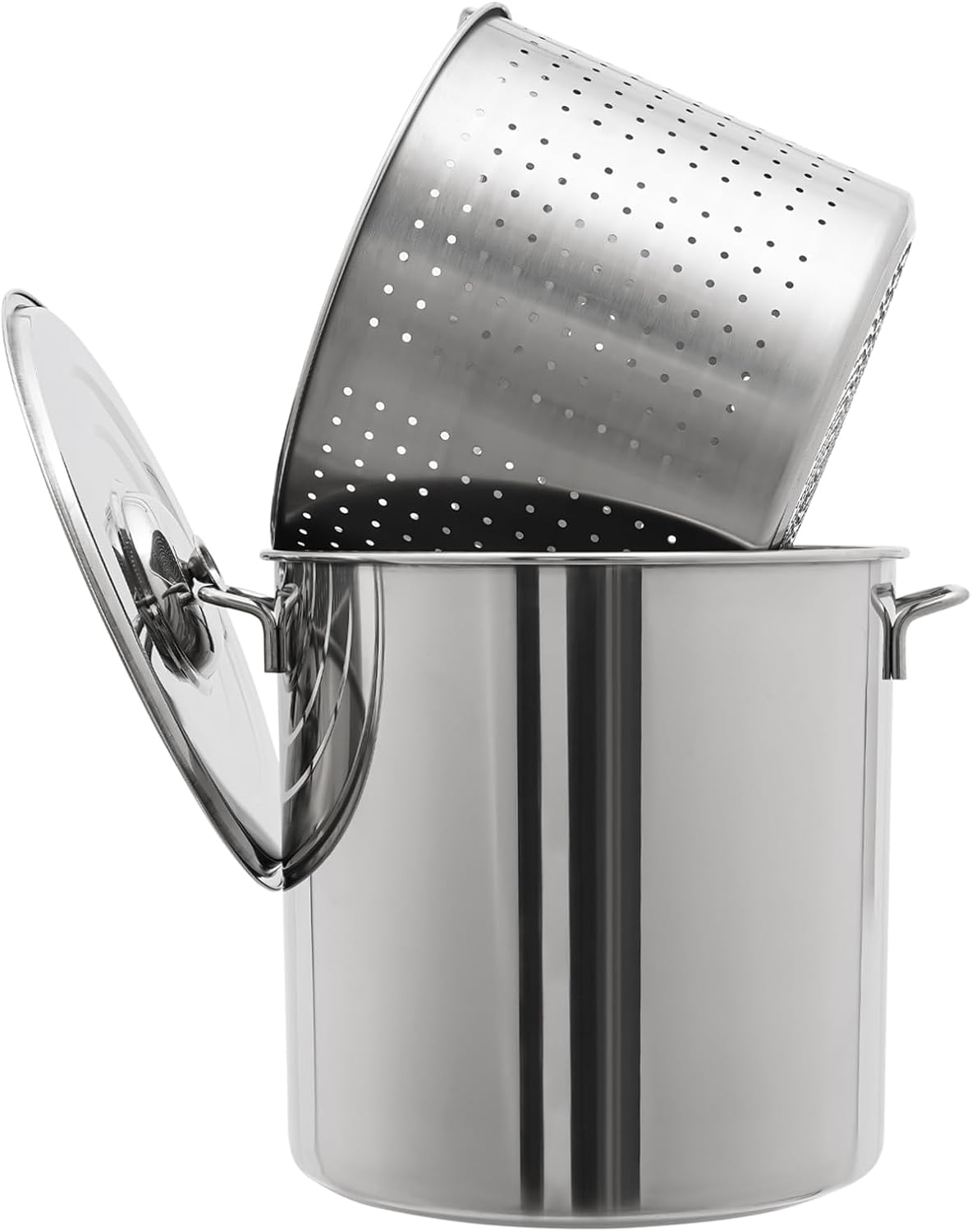 10.6GAL/42QT Stainless Steel Seafood Boiling Turkey Fryer Kit with Strainer, Stainless Steel Crawfish Boil Pot with Lid for Commercial Outdoors Cooking and Steaming