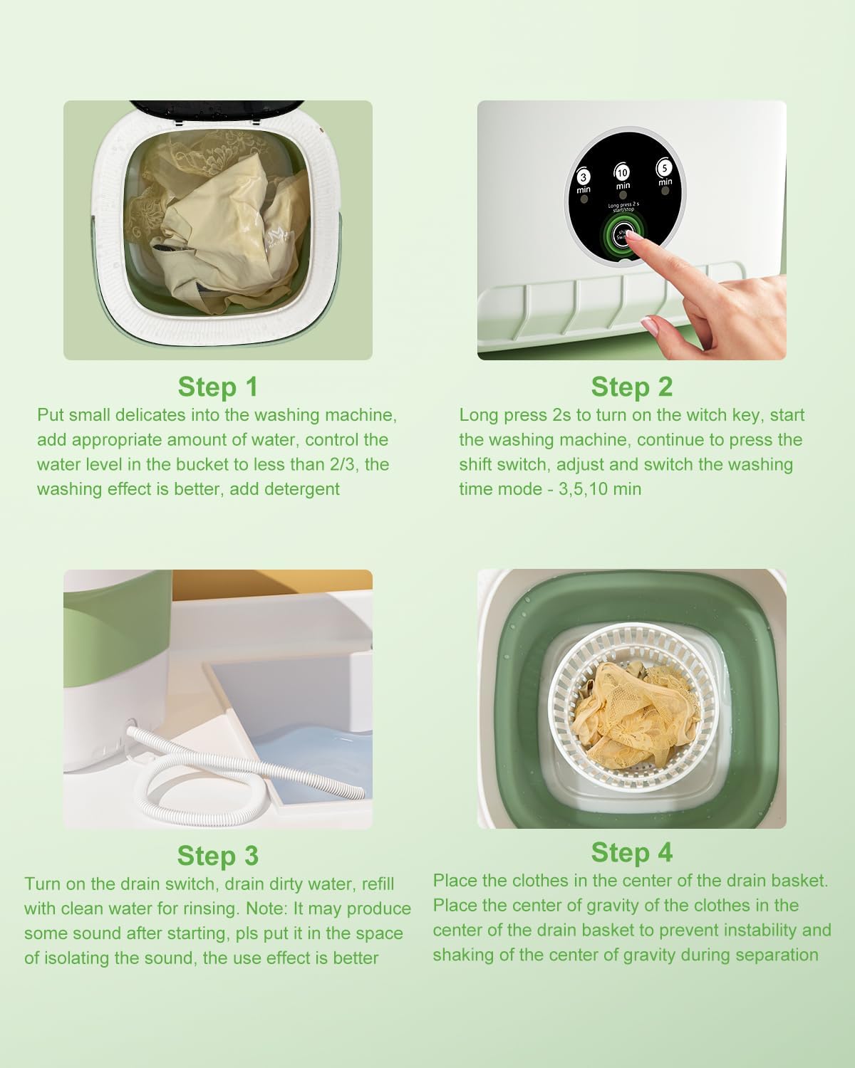 Portable Washing Machine, 16L Large Capacity Laundry Washer Cleaning for Underwear, Baby Clothes, Shirts,Small Delicates. Foldable Mini Washer and Dryer Combo for Apartment,Hotel,Camp,RV,Travel(Green)