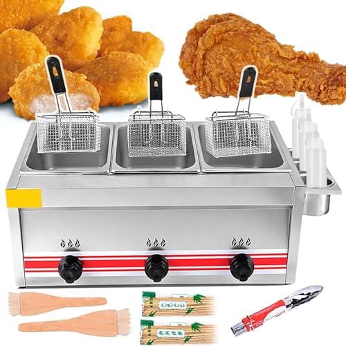 Outdoor Propane Deep Fryer with Stainless Steel Baskets & Lids, Adjustable Temperature for Frying, Large Capacity for Family Gatherings,30L
