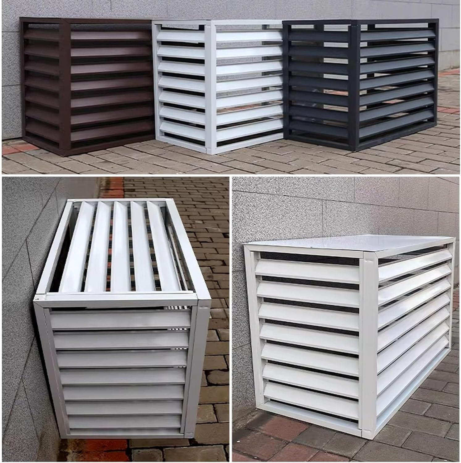 Air Conditioner Covers, Outdoor Anti Theft Aluminum A C Cover Privacy Fence Screen, Used for Outdoor Unit Noise Reduction(White,2 3P)