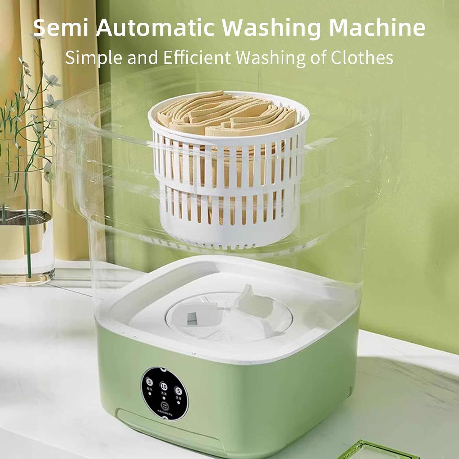 Portable Washer Machine 10 Liters Small Washing Machine Folding Mini Laundry Machine Small Clothes Compact Portable Washing Machine With Spin, 3 Modes Green Washer Portable Washing Machine for Dorm Rv