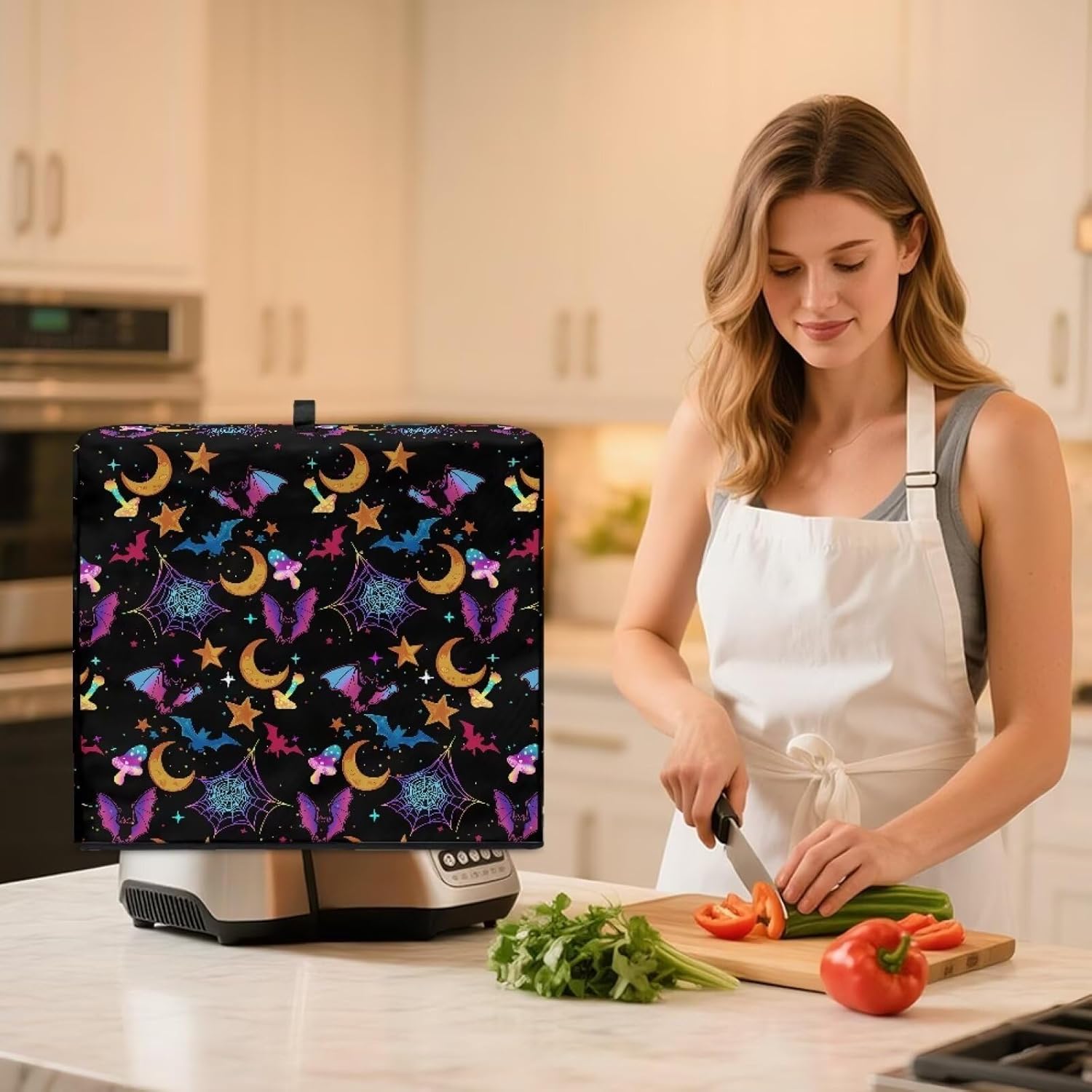 Halloween Bat Moon Blender Dust Cover for Kitchen – Stylish Juicer Cover with Floral Prints, Fits Most Blenders & Stand Mixers, Easy to Clean & Foldable, Home Decor